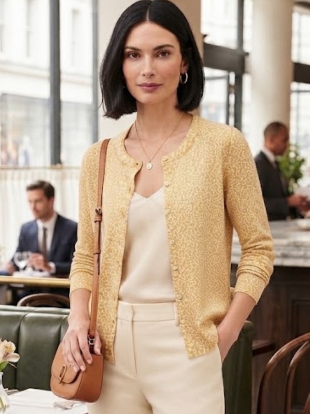 Talbots Yellow Patterned Button Down Cardigan Size S